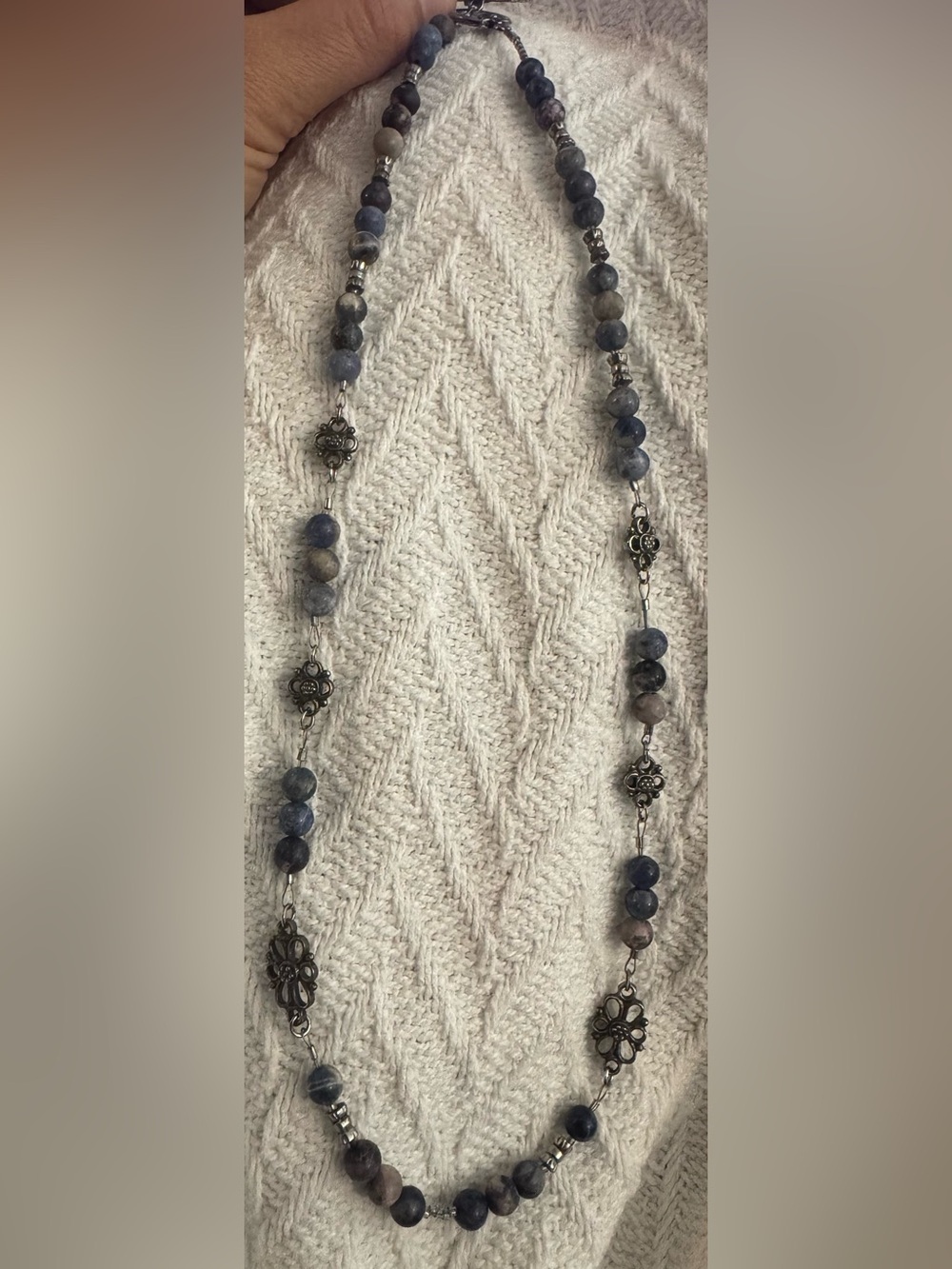 Blue and silver beaded necklace